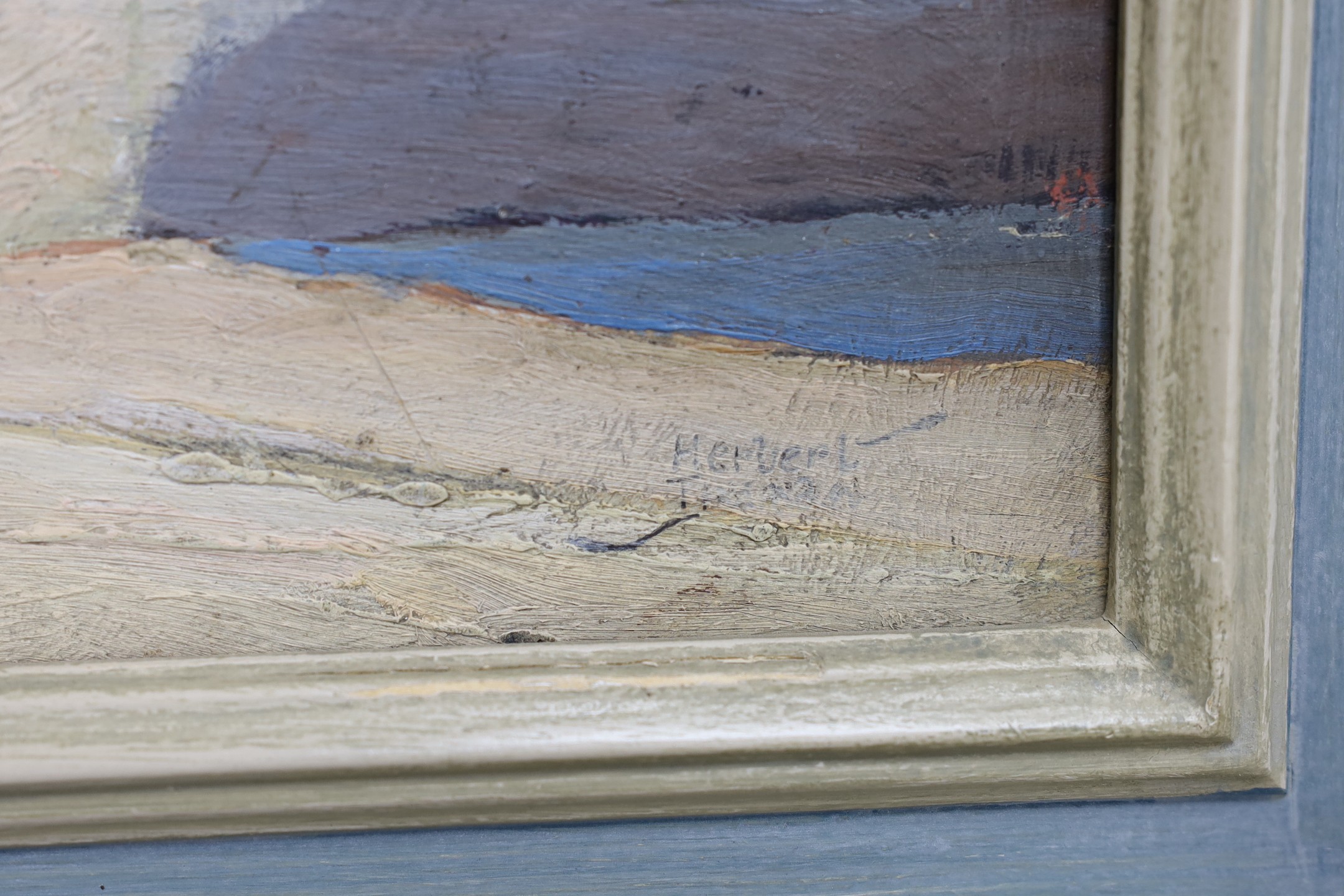 Herbert Truman (1883-1957), oil on board, ‘Sunlit Cottages’, signed, 28.5 x 39cm